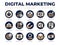 Elegant Digital Marketing Icon Set. Target Audience, SEO, Email Marketing, Website, Analytics, Customers, Testimonials, Attract,