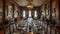 Elegant dining room with a long table set for a meal in a historic mansion