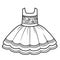 Elegant dress with a fluffy skirt and an ornament of roses on the bodicet outline for coloring on a white