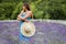 Elegant dressed woman in a lavender field