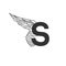 Elegant dynamic flying letter S with wing. Linear design. Can be used for tattoo, any transportation service or in sports areas.