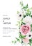 Elegant editable vector floral watercolor wedding invite, greeting card, save the date. Dusty pink mauve, ivory roses, white