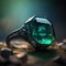 Elegant emerald ring, perfectly cut. Generative ai illustration.