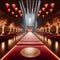 Elegant Empty Red Carpet: Illuminated Fashion Runway\\\