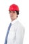 Elegant engineer with red helmet