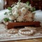 Elegant ensemble wedding accessories on a wooden floor
