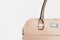 Elegant fashionable formal beige leather handbag for business woman on white background, trendy minimalistic luxury style with