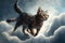 elegant feline extraterrestrial creature walking in air among clouds