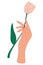 Elegant female hand holds a tulip. Decorative bouquet, floristic composition with leaves and flourishing. Mother\\\'s Day card