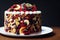 Elegant festive fruit cake with candied fruits and pieces of dried berries