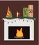 Elegant fireplace with Christmas gift, candles and bright garland for card decoration.