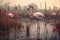 Elegant flamingos wading through ancient marshes o