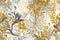 Elegant Floral Harmony: Golden, Grey, and White Wallpaper