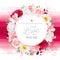 Elegant floral vector round card with white and burgundy red peony, rose, orchid, carnation flowers, mixed plants