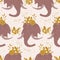 Elegant flowers, leaves and mammoths in a seamless pattern design