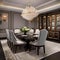 An elegant formal dining room with a large table and upholstered chairs3