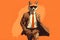 An elegant fox wearing business suit and sunglasses walking