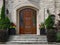 Elegant front door of stone house