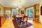 Elegant furnished dining room with wooden rustic dining table se