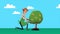 Elegant gardener businnessman with coins tree character animated