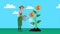 Elegant gardener businnessman with sprinkler and coin plant character