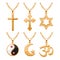 Elegant gemstones vector jewelry religious symbols pendants set