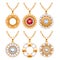 Elegant gemstones vector jewelry round pendants set