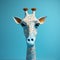 Elegant Giraffe Figurine With Blue Feathers And Emotive Faces