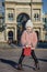 Elegant girl at Piazza del Duomo in Milan, Italy standing