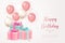 Elegant girlsih pink ballon Happy Birthday celebration present gift box