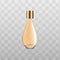 Elegant glass perfume bottle with yellow liquid and gold cap