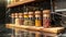 Elegant Glass Spice Jars on Luxurious Kitchen Shelf