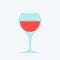 Elegant glass with vine. Wineglass filled with red wine standing still and tilted with splashes out flat  icons. Sweet and