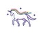 Elegant and glorious unicorn doodle style icon. Vector illustration logo of a sparkling fantasy white horse with rainbow mane