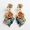 Elegant Gold And Cyan Tree Flower Earrings - Inspired By Maharani