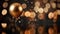 Elegant Golden Balloon Floating Against Dark Sparkling Bokeh Background: A Mesmerizing Focus Point. Generative Ai.