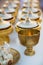 Elegant golden bowl for bride and groom give aims food to Buddhist monk