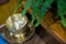 elegant golden bowl for bride and groom give aims food to Buddhist monk in thai traditional wedding