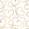 Elegant golden continuous hearts. Outlined gold heart seamless pattern. Beautiful background for design gift pack, wrapping paper,