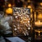 Elegant Golden Embellished Luxury Invitation on Dark Walnut Table