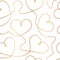 Elegant golden hearts continuous line. Outlined beads gold heart seamless pattern. Beautiful lineart background for design gift pa