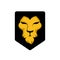 Elegant golden lion head, lion face on shield logo design. animal wildlife vector illustration. universal brand template