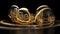 Elegant Golden Swirls in Glass Spheres on Black Background. GenerativeAI
