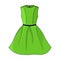 Elegant green dress icon template. Beautiful short green dress with black/dark gray belt