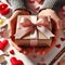 Elegant Hands Presenting a Heart-Adorned Gift Box With Pink Bow on Valentines Day