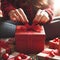 Elegant Hands Presenting a Heart-Adorned Gift Box With Pink Bow on Valentines Day