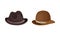 Elegant headgears set. Classic brown male felt hats vector illustration