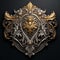 Elegant heraldic vignette in Gothic style. Luxurious foliage patterns on a black background. Generated by a neural network.