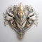 Elegant heraldic vignette in Gothic style. Luxurious foliage patterns on a light background. Generated by a neural network.