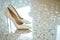 elegant high heels on a sparkling terrazzo floor